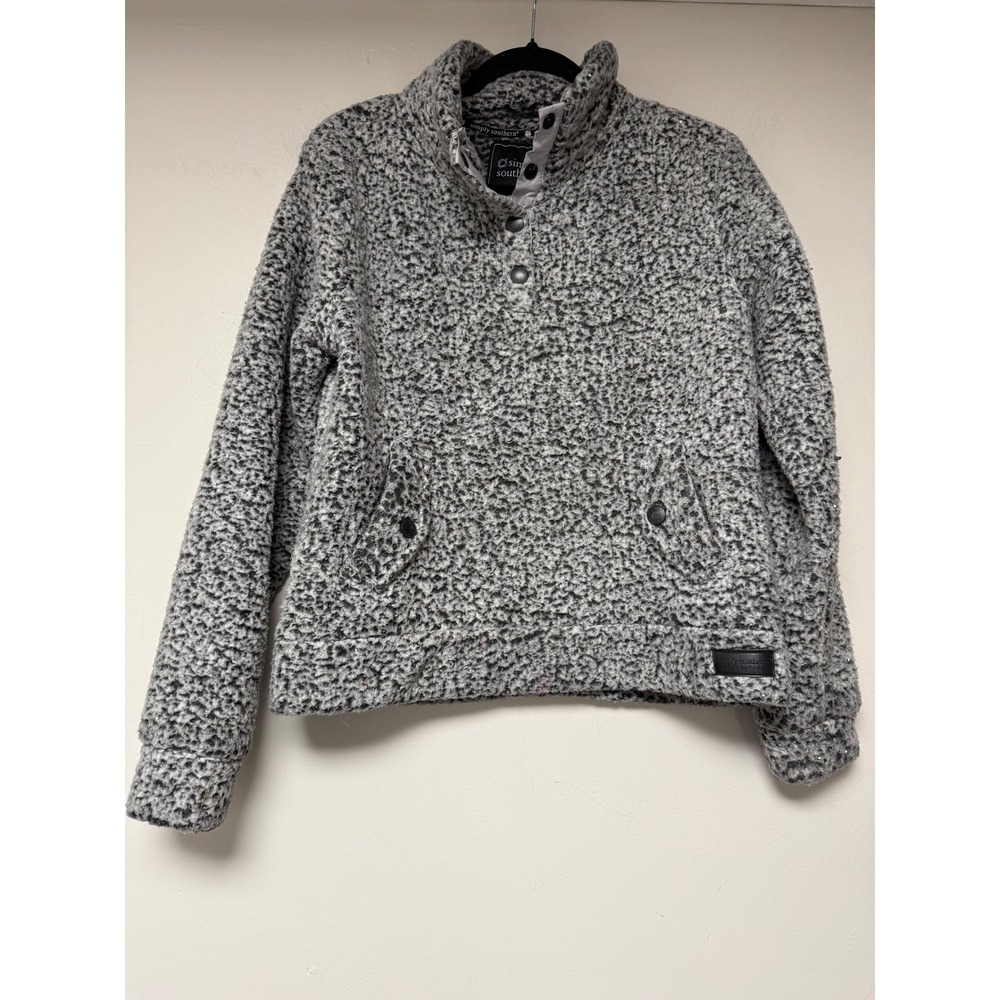 Simply Southern Women's Gray Sherpa‎ Pullover Jacket, Quarter Snap, Large